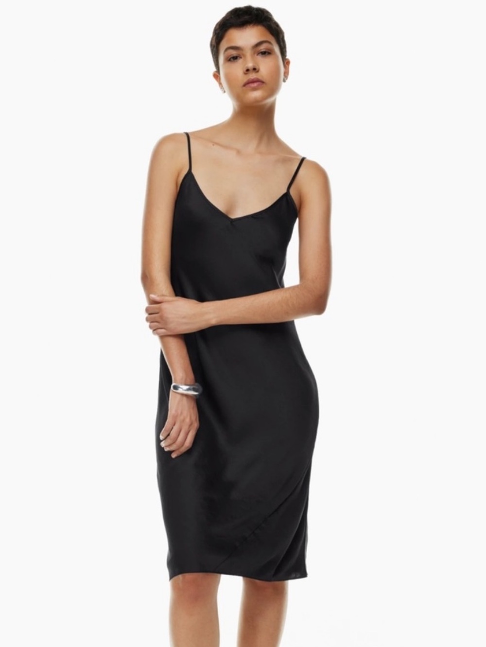 Aritzia Black Satin Slip Dress with Thin Straps
